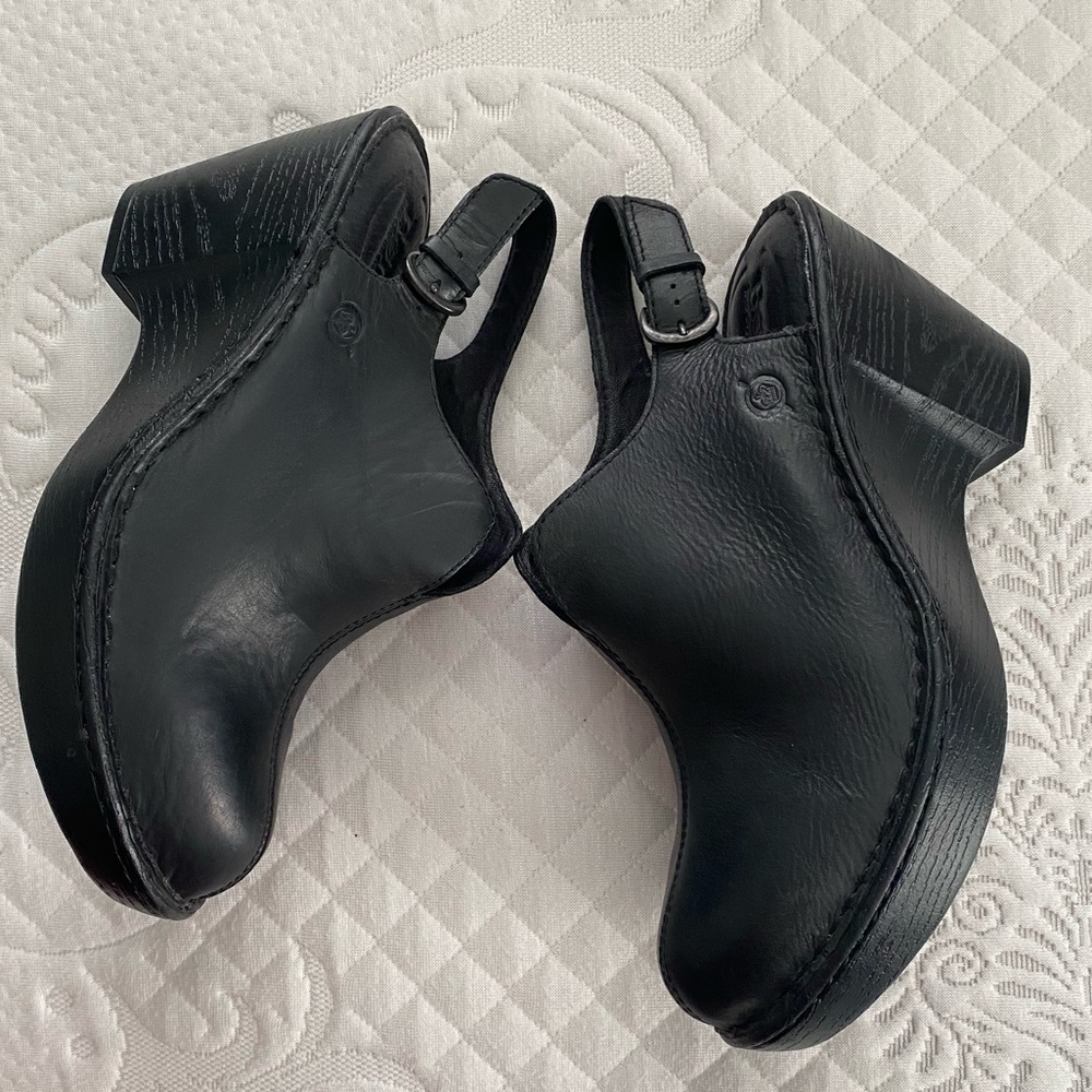 Born Leather Upper Y2K Platform Black Slingback Clogs